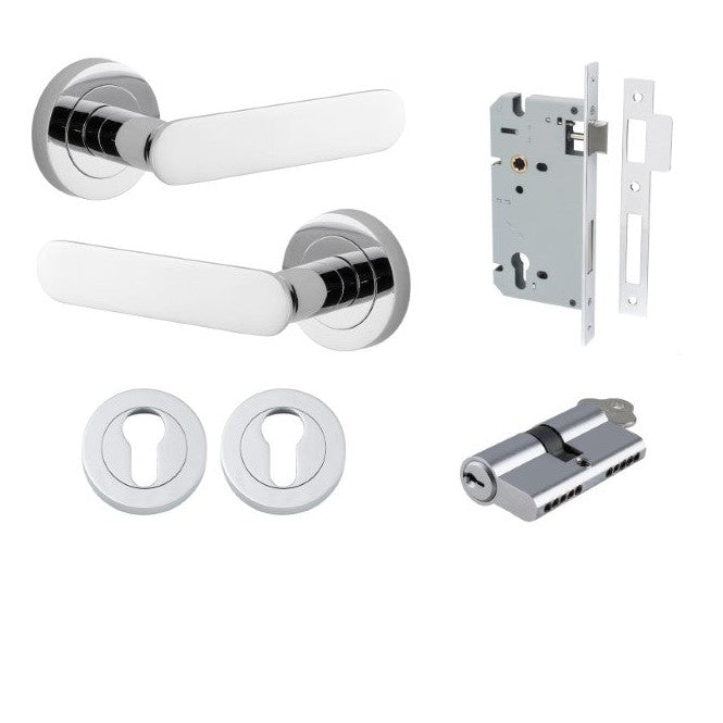 Iver Door Handle Bronte Rose Round Pair Key/Key Polished Chrome Entrance Kit