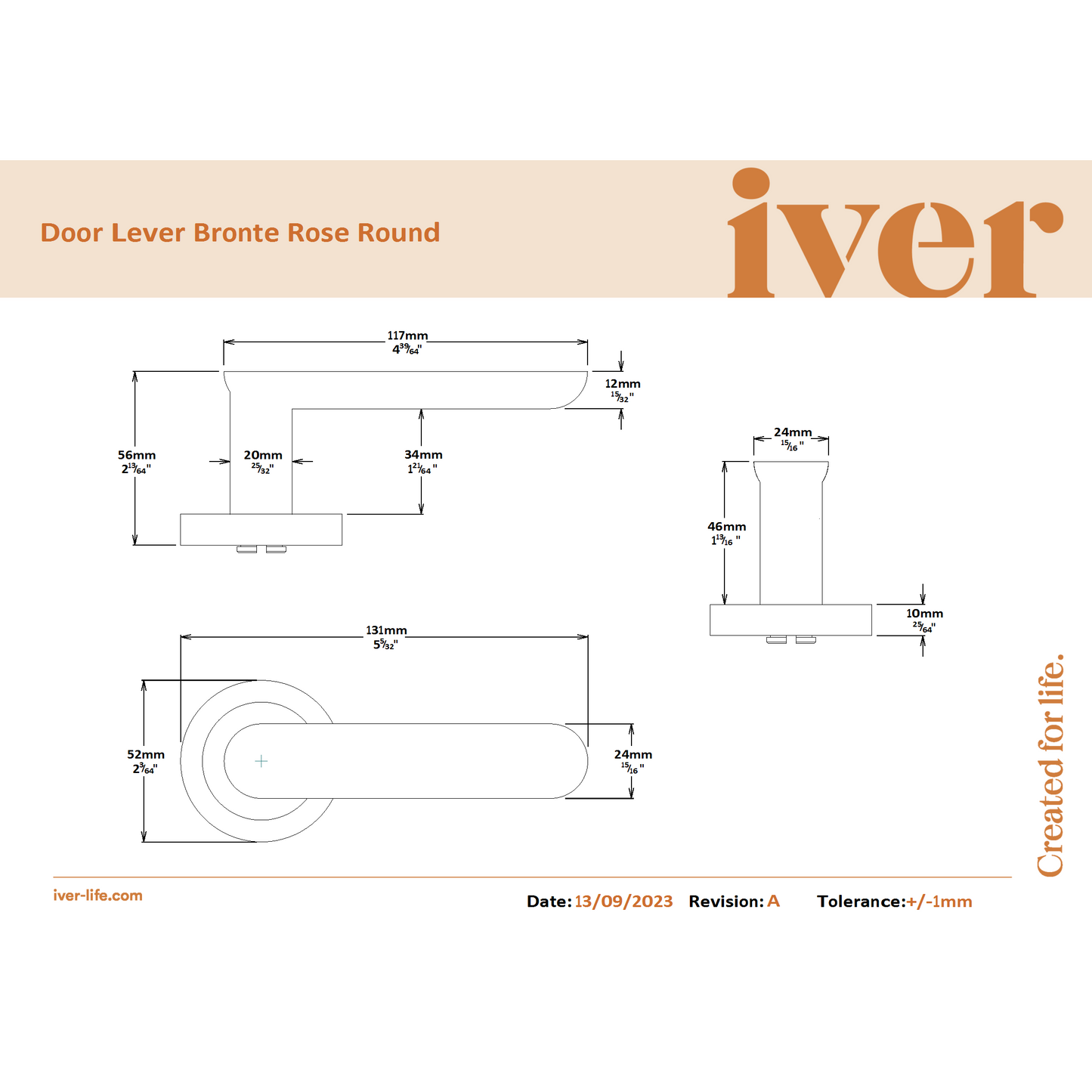 Iver Door Handle Bronte Rose Round Polished Brass Inbuilt Privacy Kit
