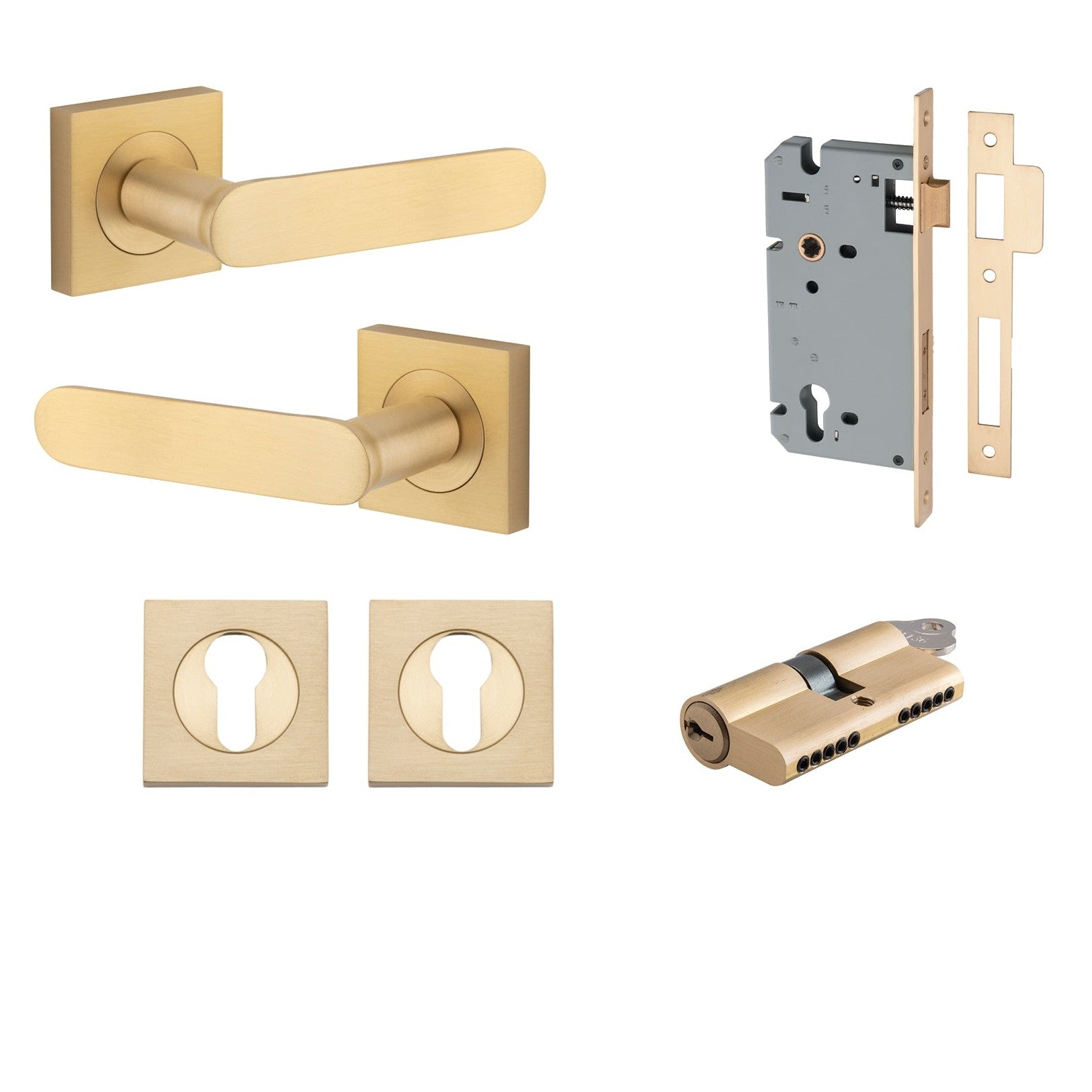 Iver Door Handle Bronte Rose Square Pair Key/Key Brushed Brass Entrance Kit