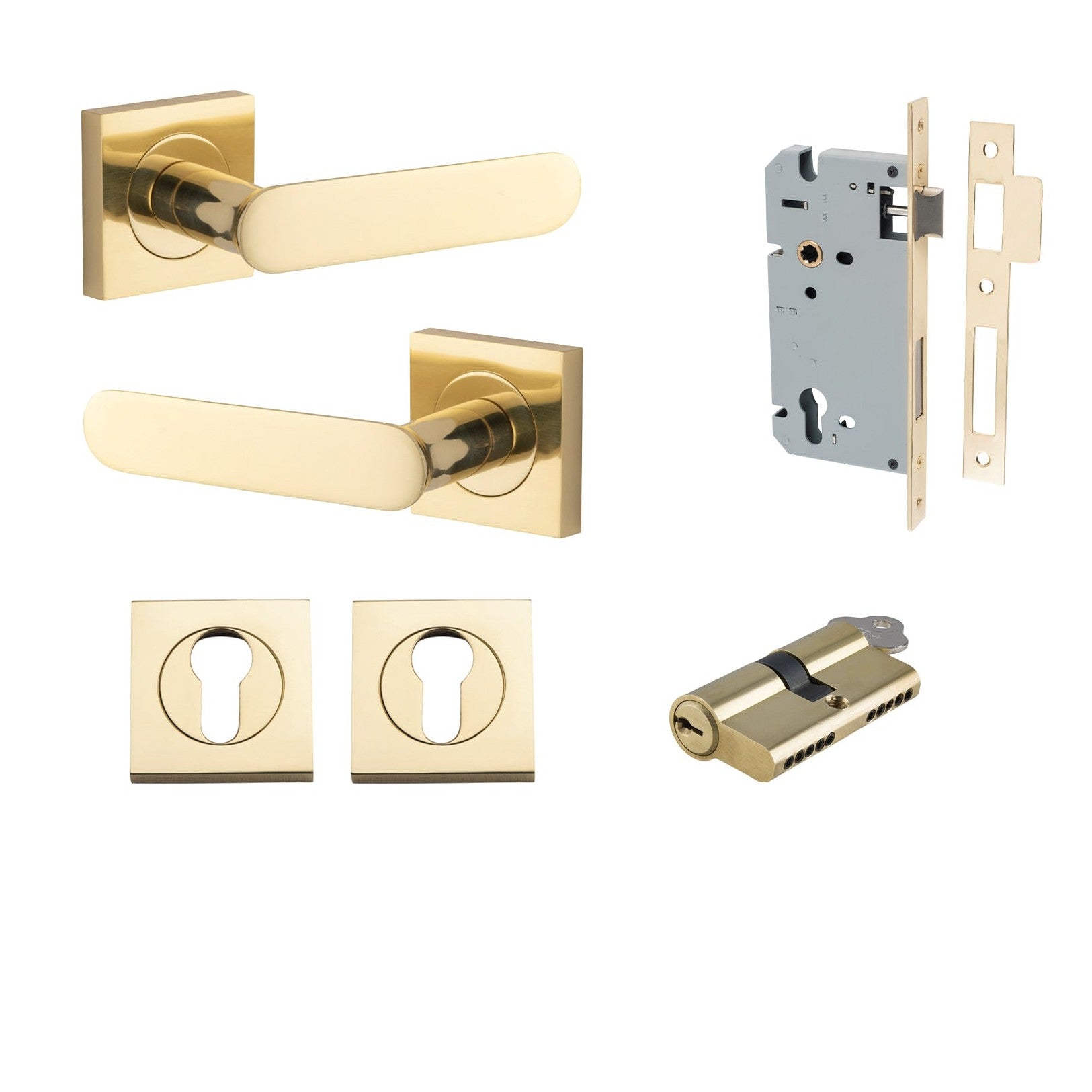 Iver Door Handle Bronte Rose Square Pair Key/Key Polished Brass Entrance Kit