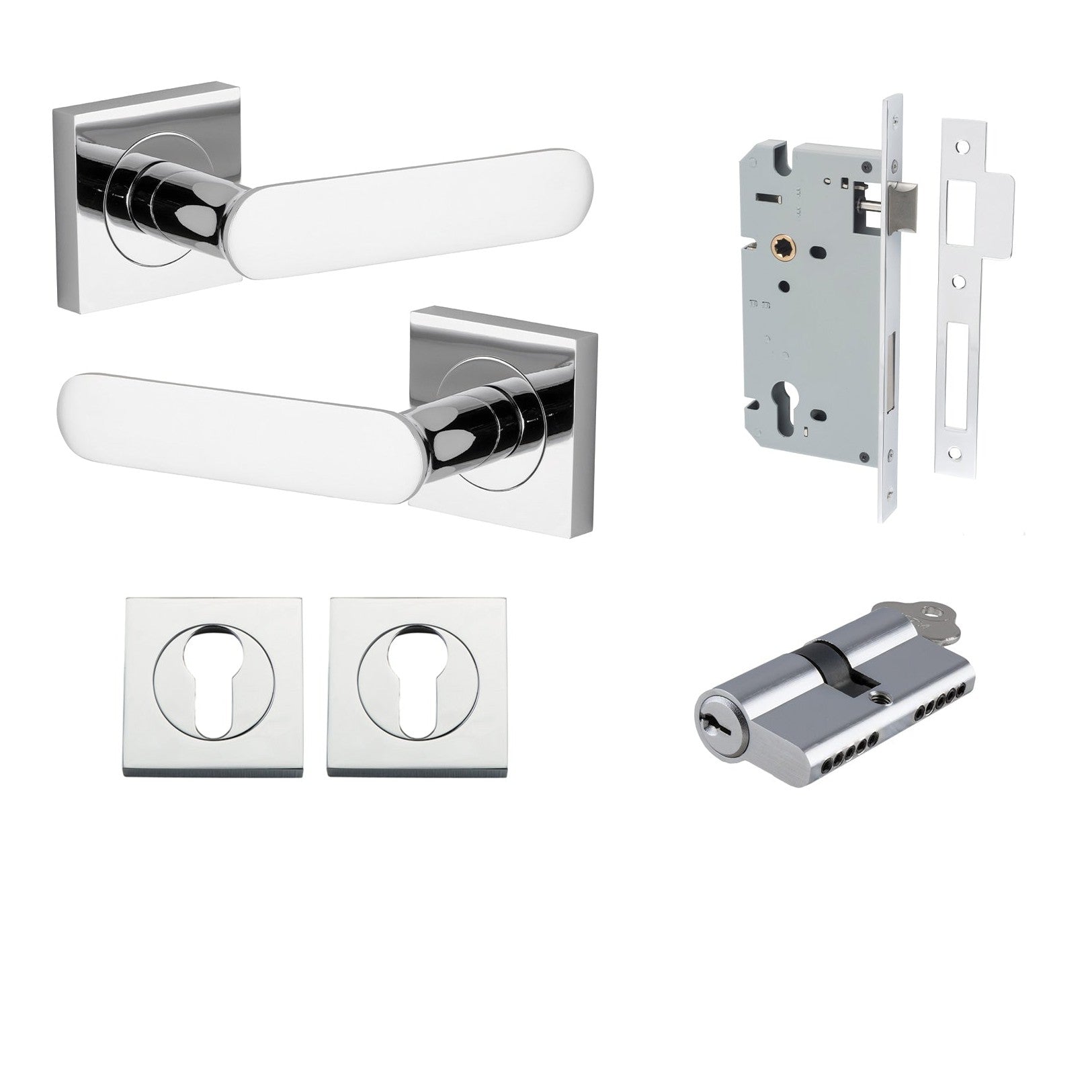 Iver Door Handle Bronte Rose Square Pair Key/Key Polished Chrome Entrance Kit