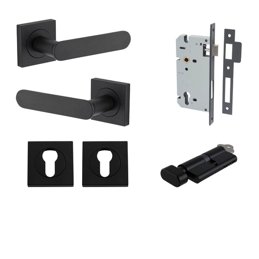 Iver Door Handle Bronte Rose Square Pair Key/Thumb Matt Black Entrance Kit