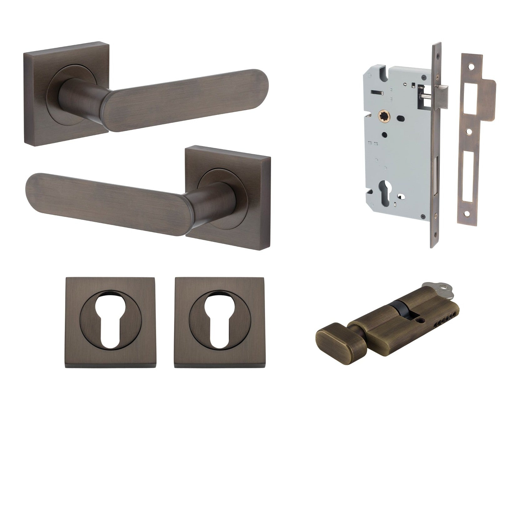 Iver Door Handle Bronte Rose Square Pair Key/Thumb Signature Brass Entrance Kit