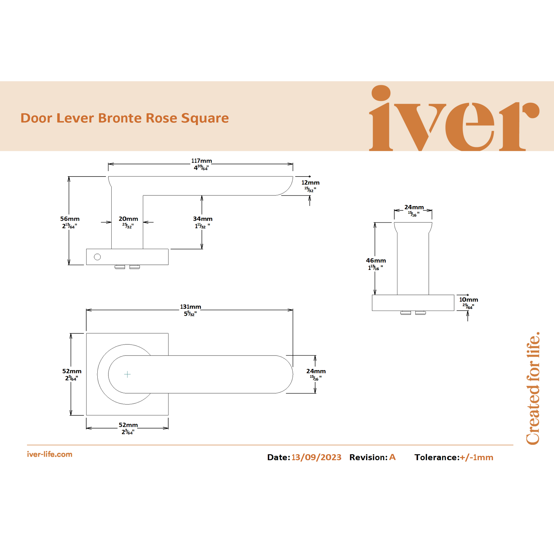Iver Door Handle Bronte Rose Square Polished Chrome Inbuilt Privacy Kit
