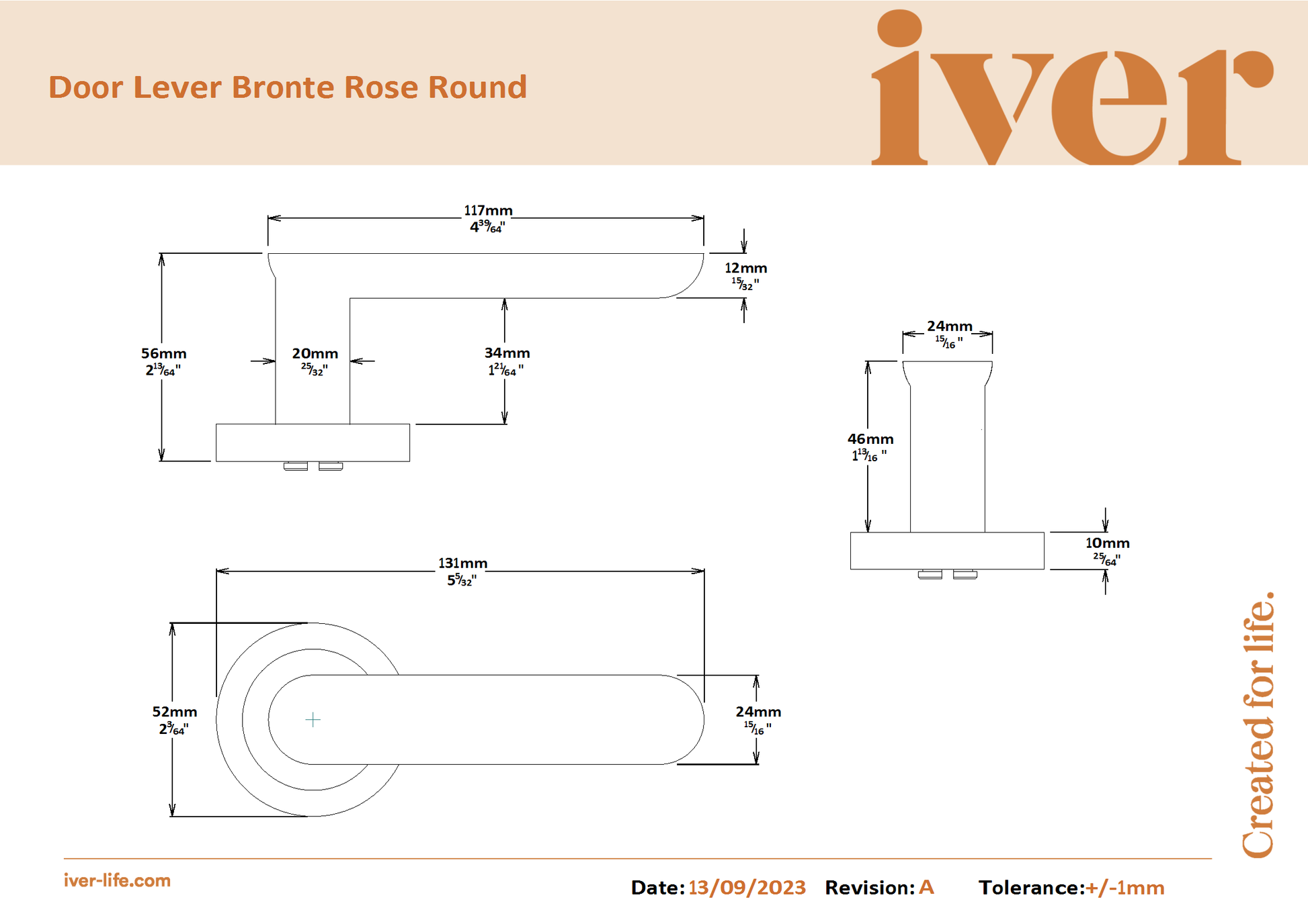 Iver Door Handle Bronte Round Rose Pair Polished Brass