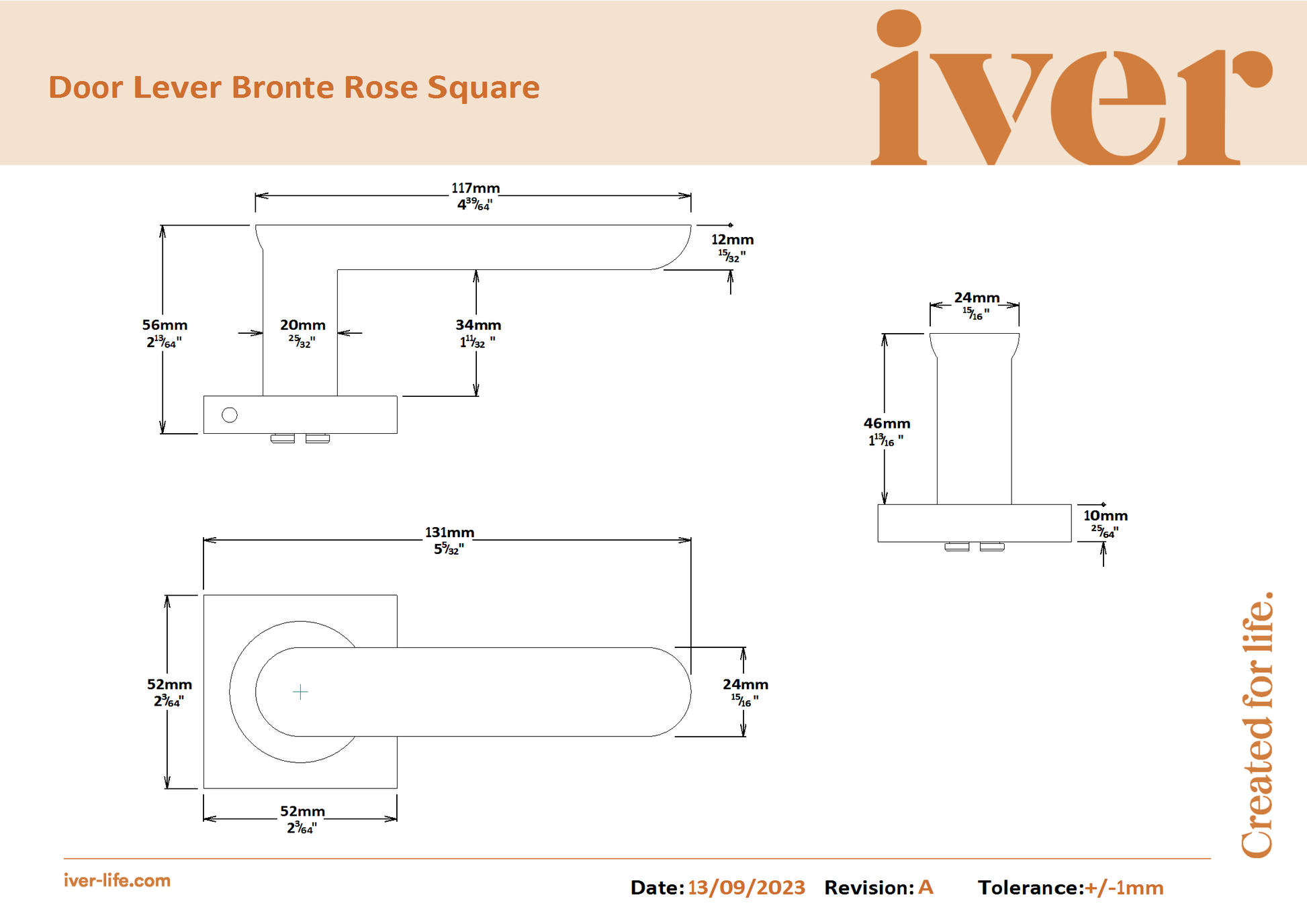 Iver Door Handle Bronte Square Rose Pair Polished Brass