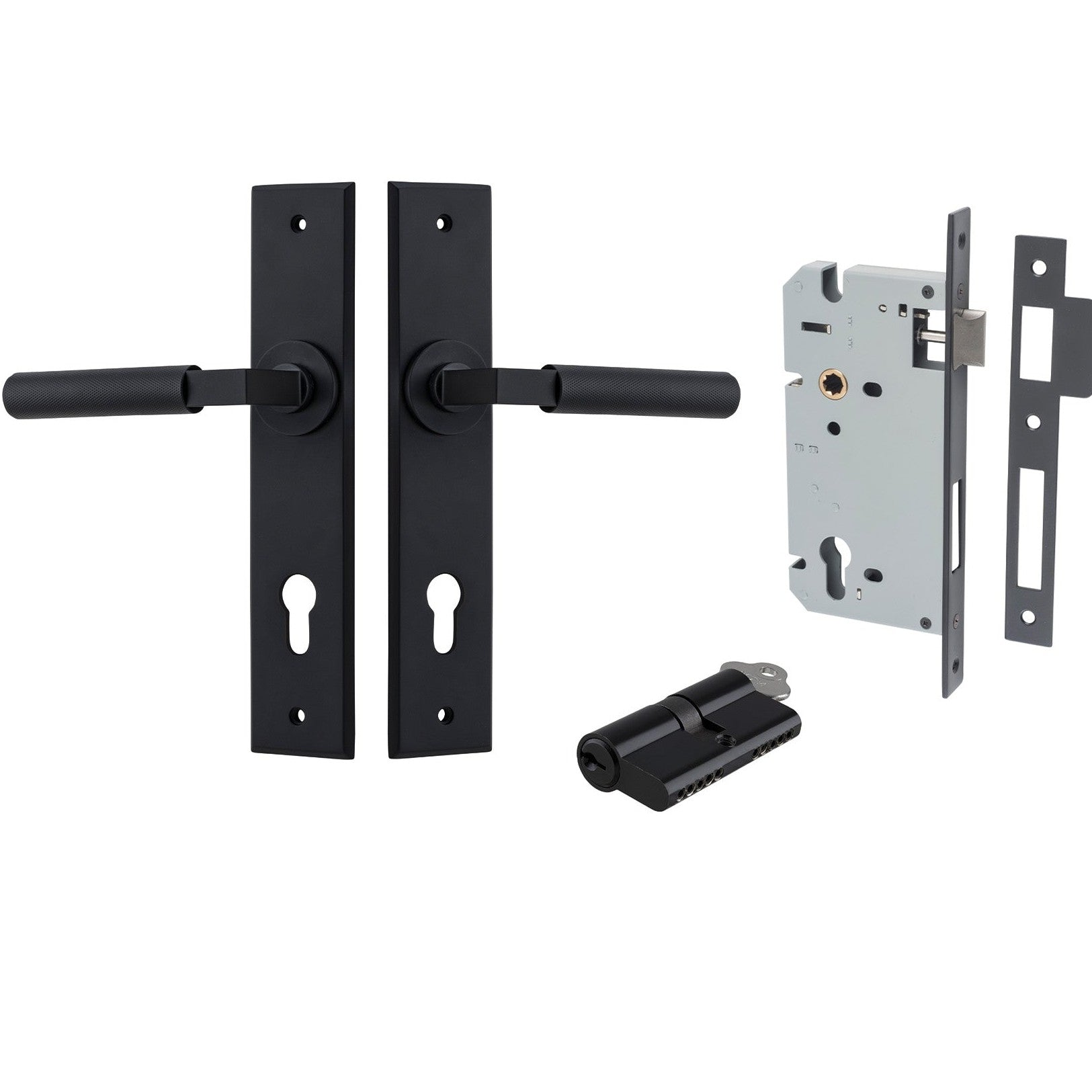 Iver Door Handle Brunswick Chamfered Key/Key Matt Black Entrance Kit