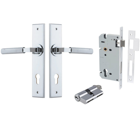 Iver Door Handle Brunswick Chamfered Key/Key Polished Chrome Entrance Kit