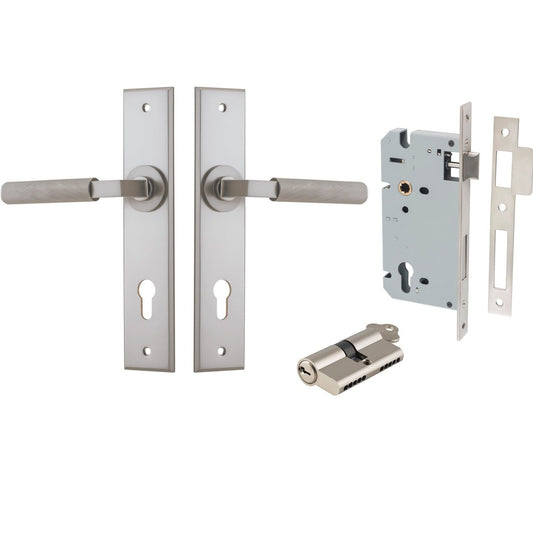 Iver Door Handle Brunswick Chamfered Key/Key Satin Nickel Entrance Kit