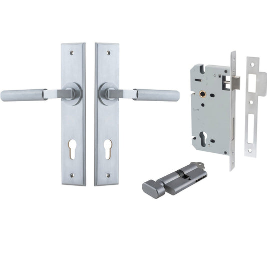 Iver Door Handle Brunswick Chamfered Key/Thumb Brushed Chrome Entrance Kit