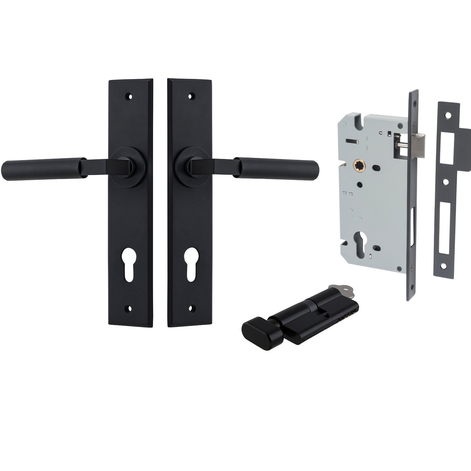 Iver Door Handle Brunswick Chamfered Key/Thumb Matt Black Entrance Kit