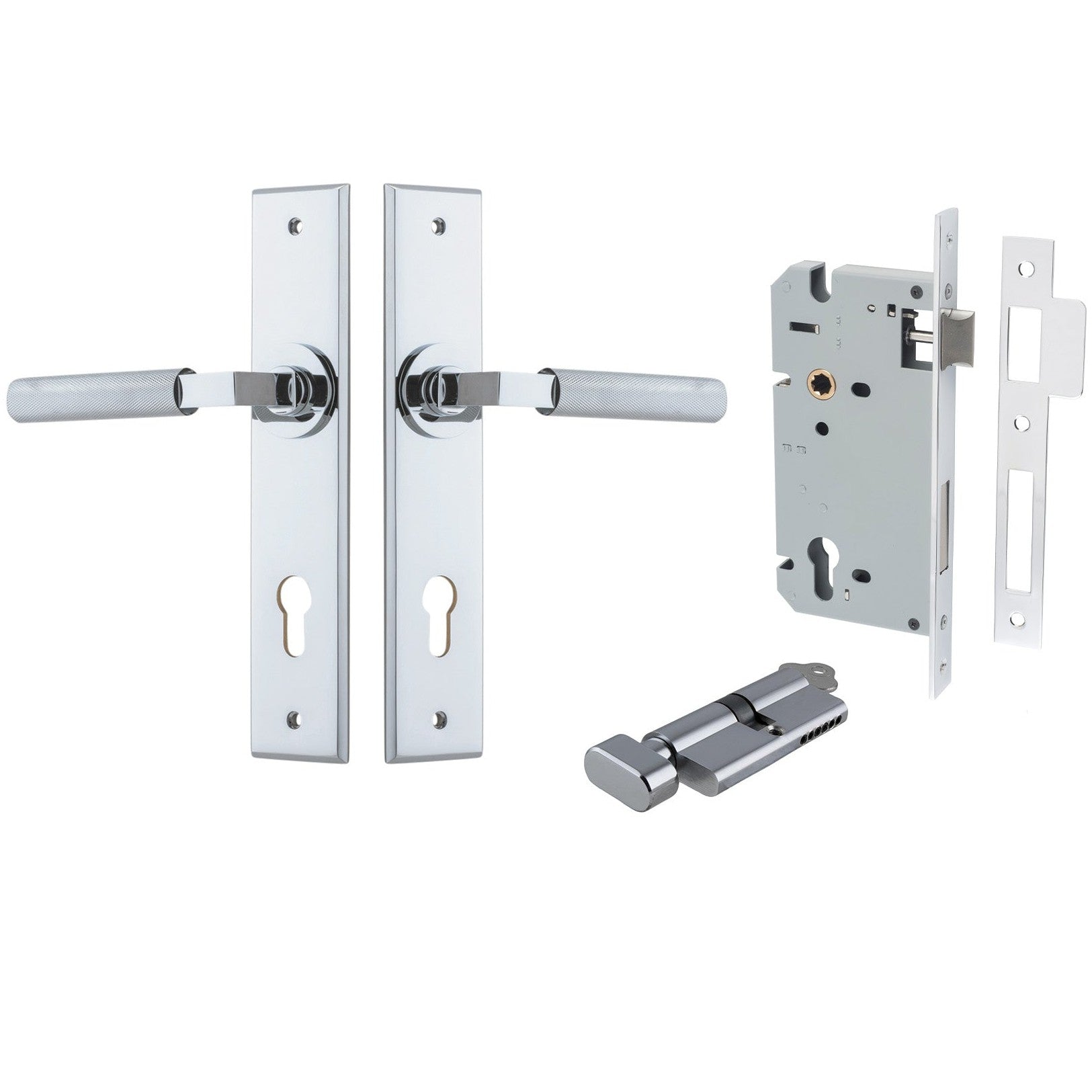 Iver Door Handle Brunswick Chamfered Key/Thumb Polished Chrome Entrance Kit