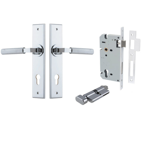 Iver Door Handle Brunswick Chamfered Key/Thumb Polished Chrome Entrance Kit