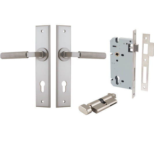 Iver Door Handle Brunswick Chamfered Key/Thumb Satin Nickel Entrance Kit