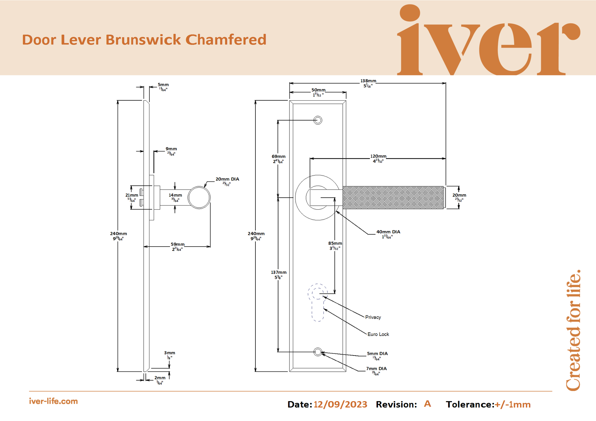 Iver Door Handle Brunswick Chamfered Latch Signature Brass