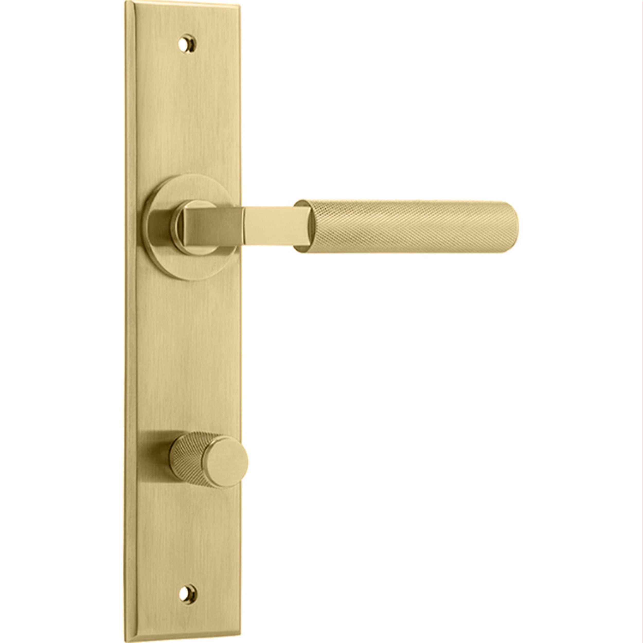 Iver Door Handle Brunswick Knurled Chamfered Privacy Brushed Gold PVD