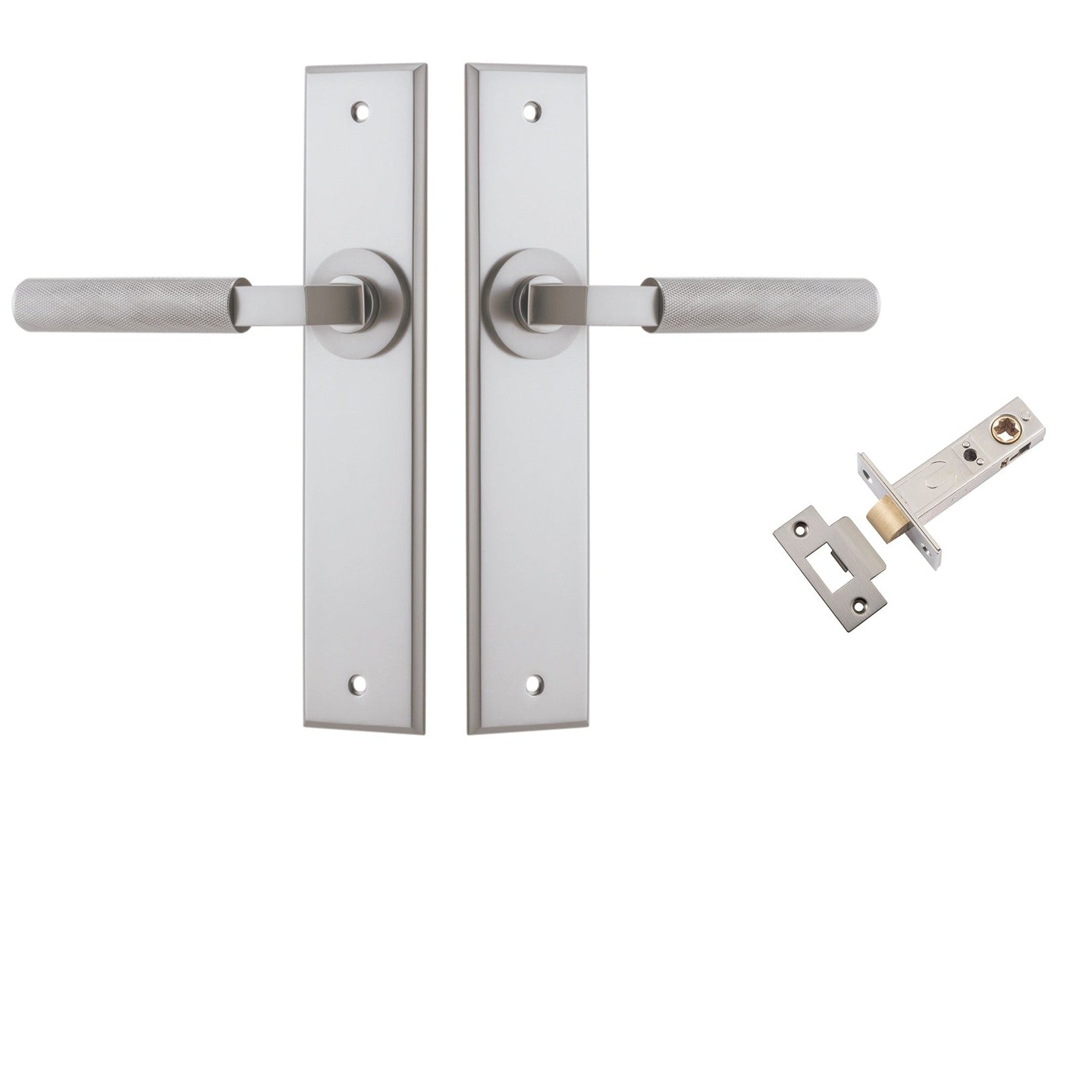Iver Door Handle Brunswick Knurled Chamfered Satin Nickel Passage Kit