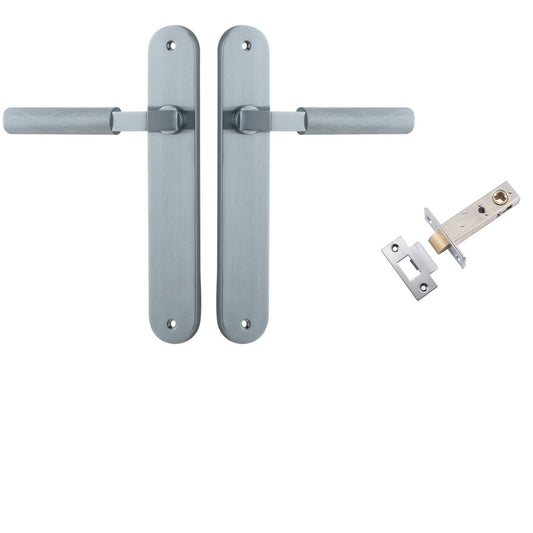 Iver Door Handle Brunswick Knurled Oval Brushed Chrome Passage Kit