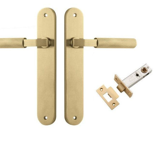 Iver Door Handle Brunswick Knurled Oval Brushed Gold PVD Passage Kit