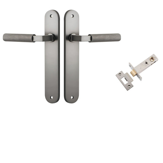 Iver Door Handle Brunswick Knurled Oval Satin Nickel Passage Kit