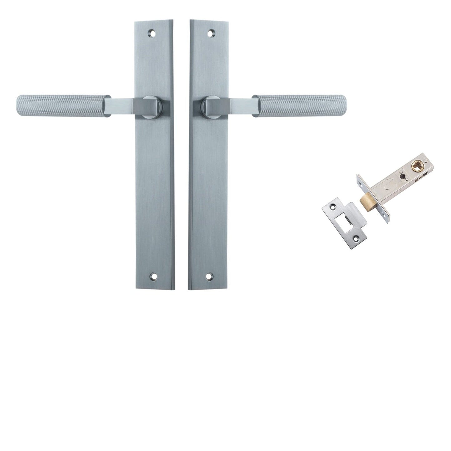 Iver Door Handle Brunswick Knurled Rectangular Brushed Chrome Passage Kit