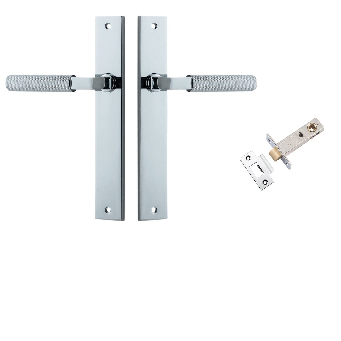 Iver Door Handle Brunswick Knurled Rectangular Polished Chrome Passage Kit