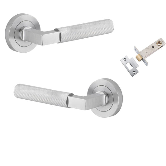 Iver Door Handle Brunswick Knurled Rose Round Brushed Chrome Passage Kit