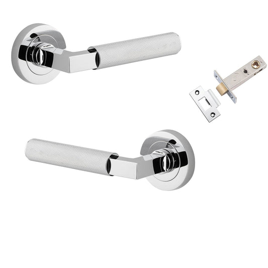 Iver Door Handle Brunswick Knurled Rose Round Polished Chrome Passage Kit