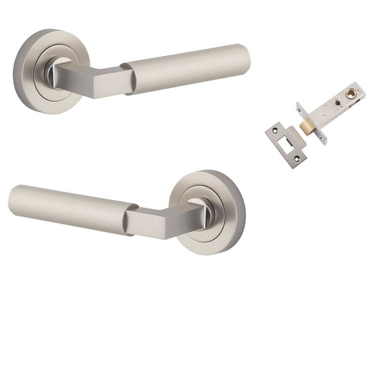 Iver Door Handle Brunswick Knurled Rose Round Satin Nickel Passage Kit