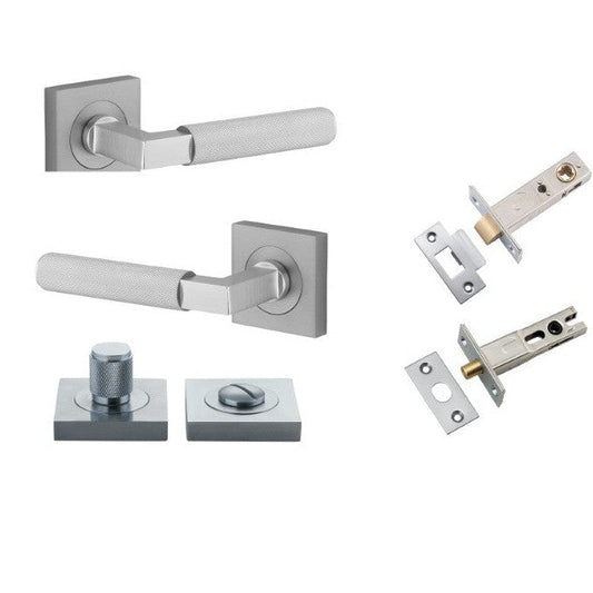 Iver Door Handle Brunswick Knurled Rose Square Brushed Chrome Privacy Kit