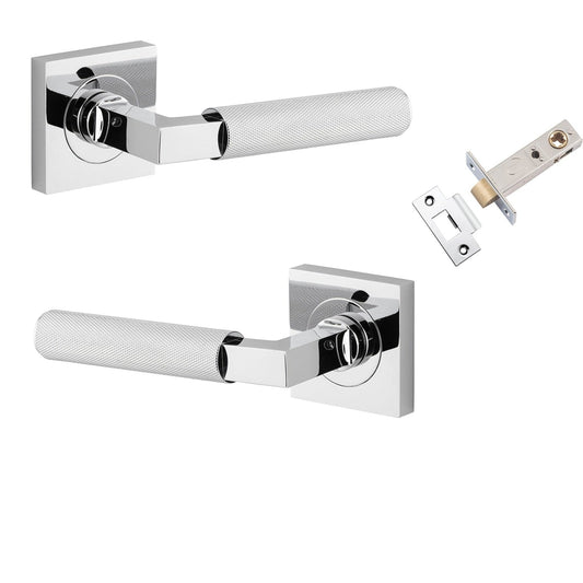 Iver Door Handle Brunswick Knurled Rose Square Polished Chrome Passage Kit