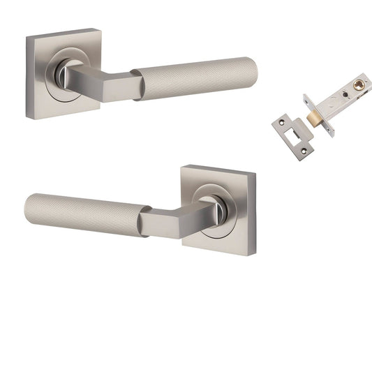Iver Door Handle Brunswick Knurled Rose Square Satin Nickel Passage Kit