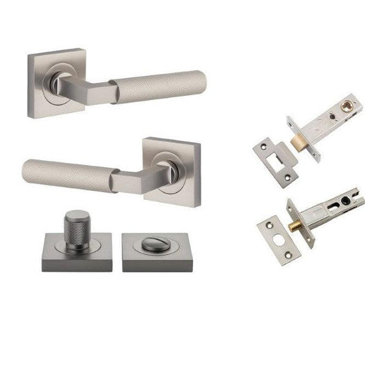 Iver Door Handle Brunswick Knurled Rose Square Satin Nickel Privacy Kit