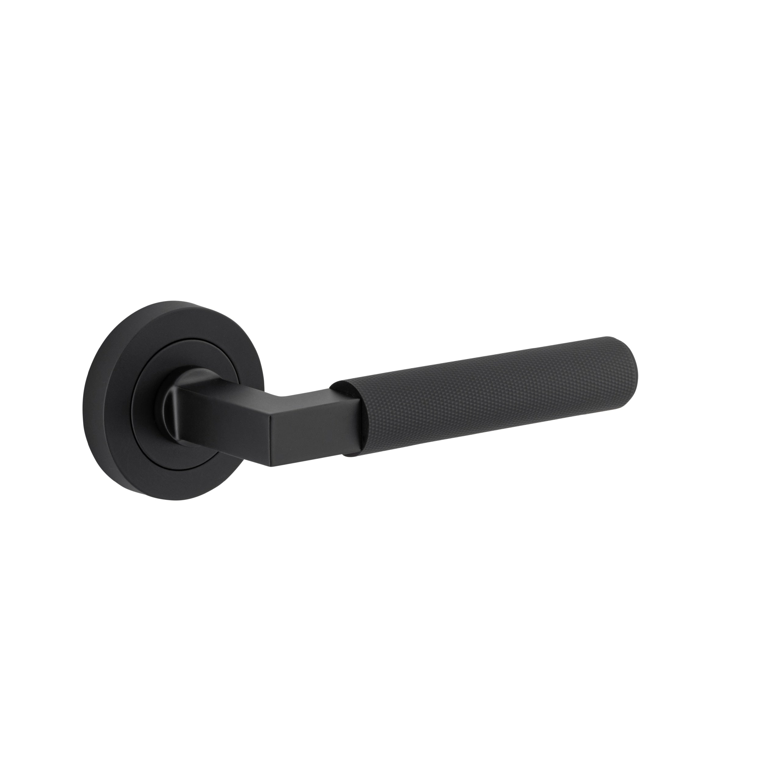 Iver Door Handle Brunswick Knurled Round Rose Pair Matt Black