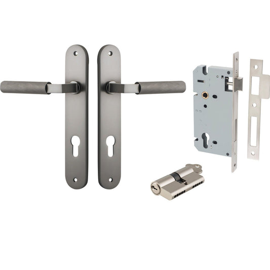 Iver Door Handle Brunswick Oval Euro Pair Key/Key Satin Nickel Entrance Kit