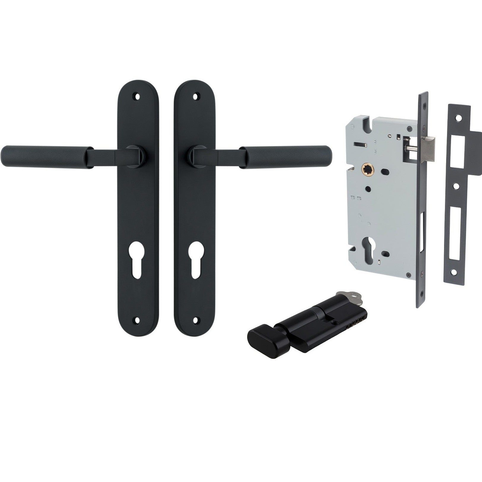 Iver Door Handle Brunswick Oval Euro Pair Key/Thumb Matt Black Entrance Kit