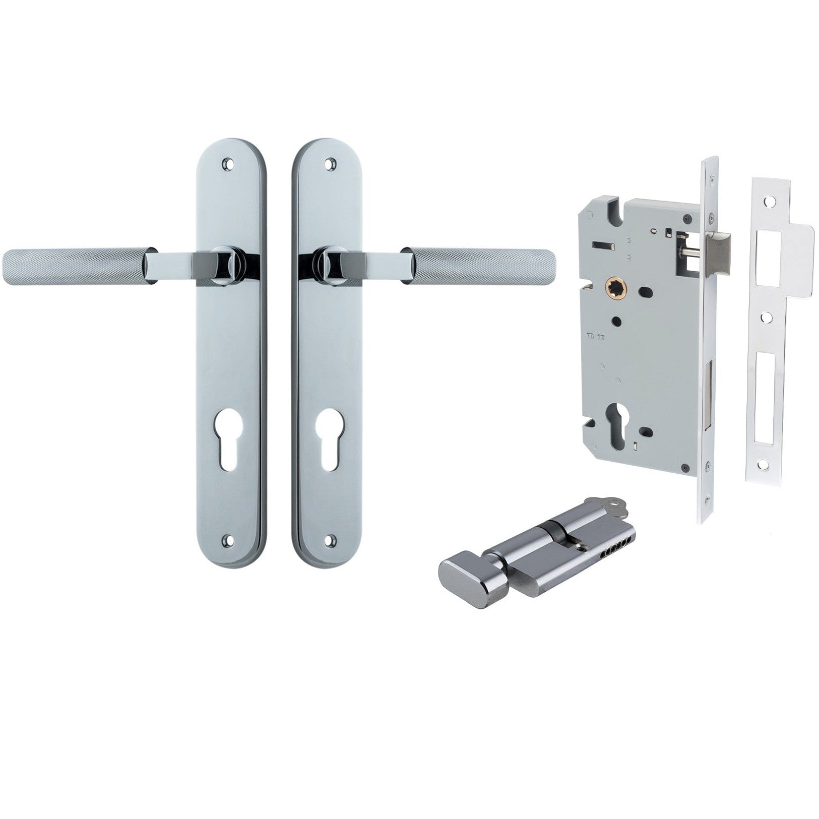 Iver Door Handle Brunswick Oval Euro Pair Key/Thumb Polished Chrome Entrance Kit