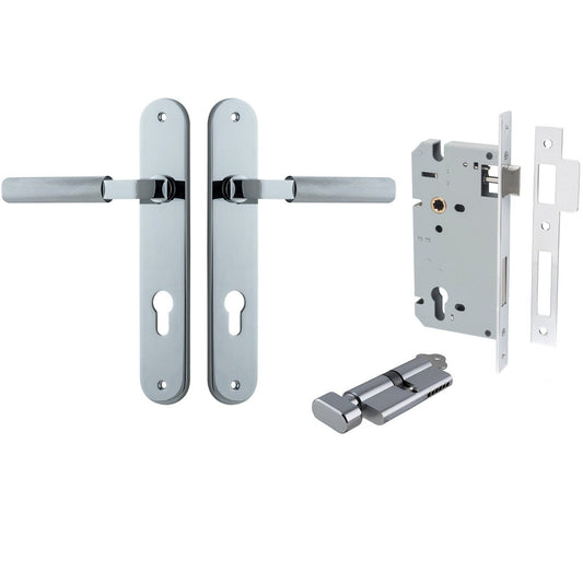 Iver Door Handle Brunswick Oval Euro Pair Key/Thumb Polished Chrome Entrance Kit