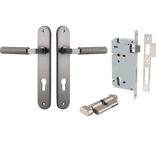 Iver Door Handle Brunswick Oval Euro Pair Key/Thumb Satin Nickel Entrance Kit