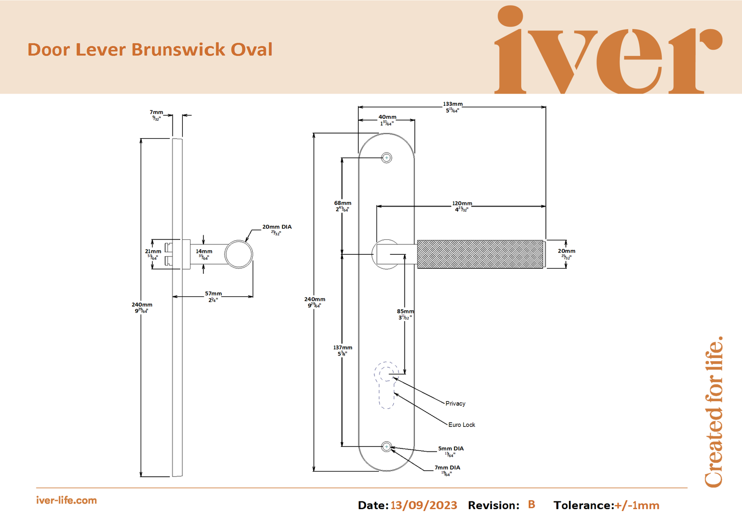 Iver Door Handle Brunswick Oval Euro Signature Brass