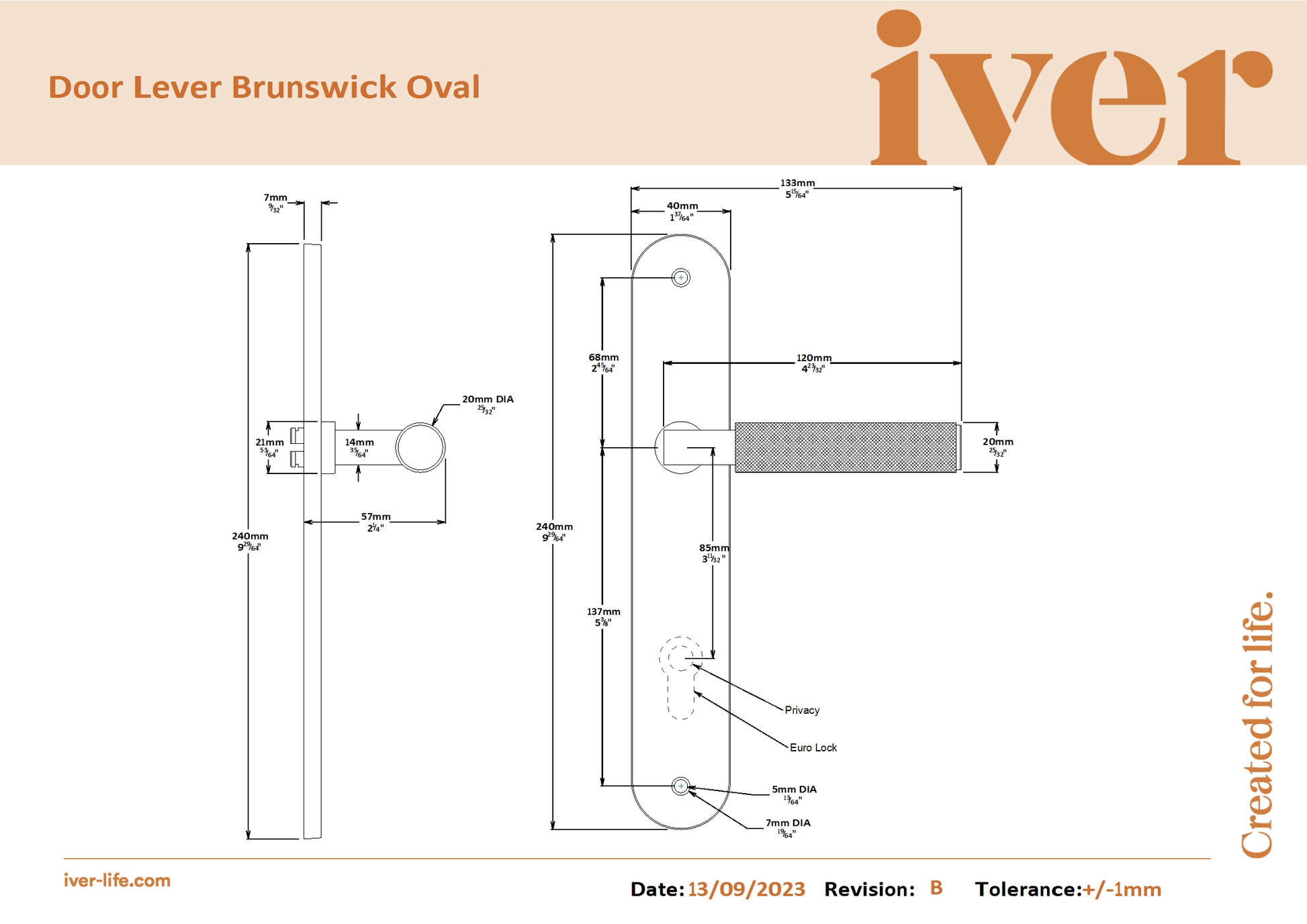 Iver Door Handle Brunswick Oval Euro Signature Brass
