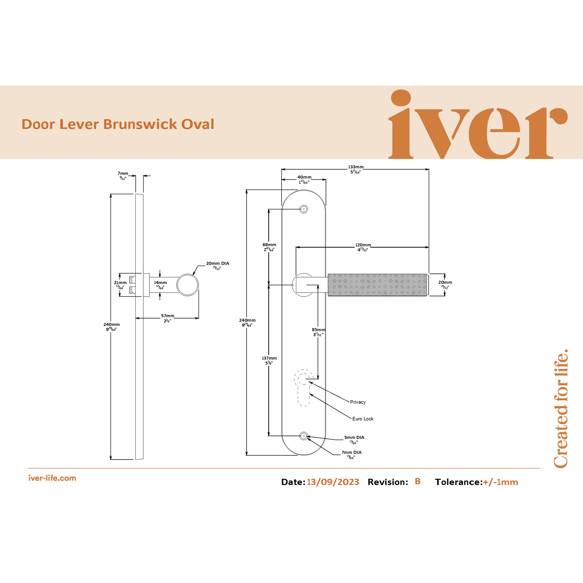 Iver Door Handle Brunswick Oval Privacy Satin Nickel