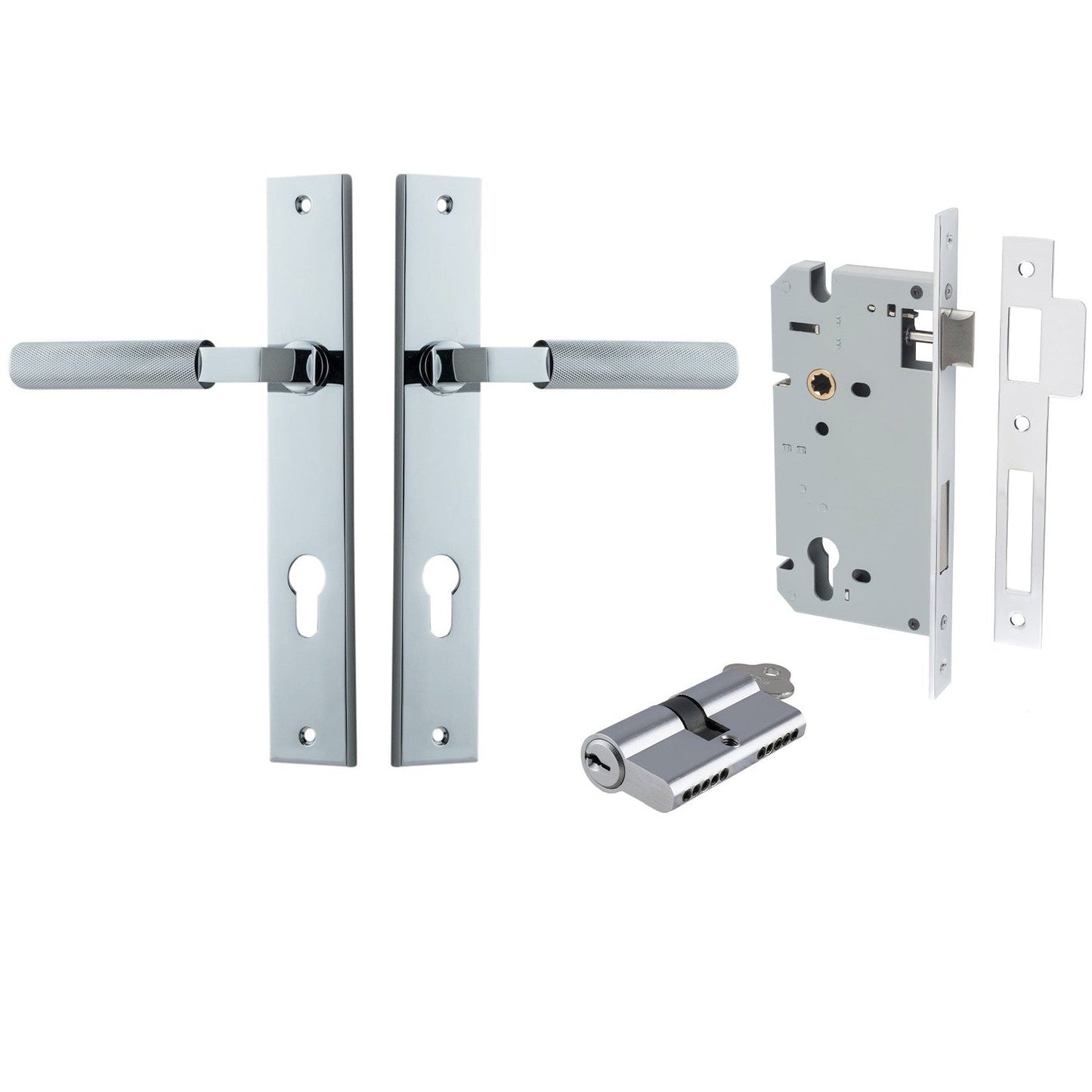 Iver Door Handle Brunswick Rectangular Euro Pair Key/Key Polished Chrome Entrance Kit