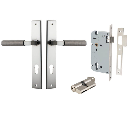 Iver Door Handle Brunswick Rectangular Euro Pair Key/Key Satin Nickel Entrance Kit
