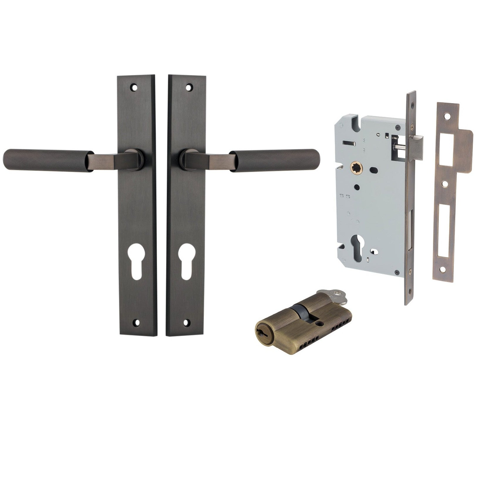 Iver Door Handle Brunswick Rectangular Euro Pair Key/Key Signature Brass Entrance Kit