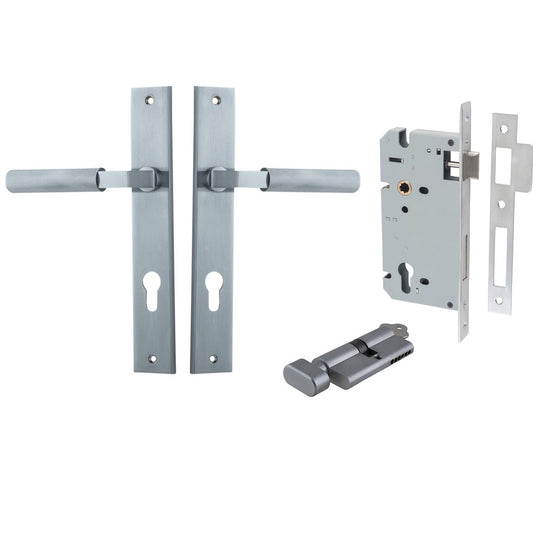 Iver Door Handle Brunswick Rectangular Euro Pair Key/Thumb Brushed Chrome Entrance Kit