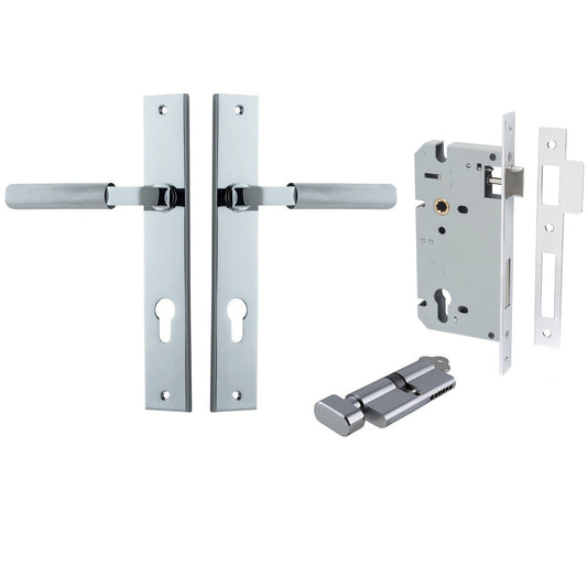 Iver Door Handle Brunswick Rectangular Euro Pair Key/Thumb Polished Chrome Entrance Kit
