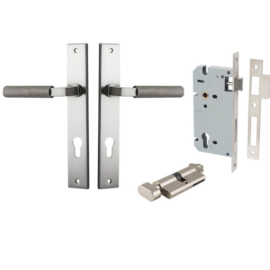 Iver Door Handle Brunswick Rectangular Euro Pair Key/Thumb Satin Nickel Entrance Kit