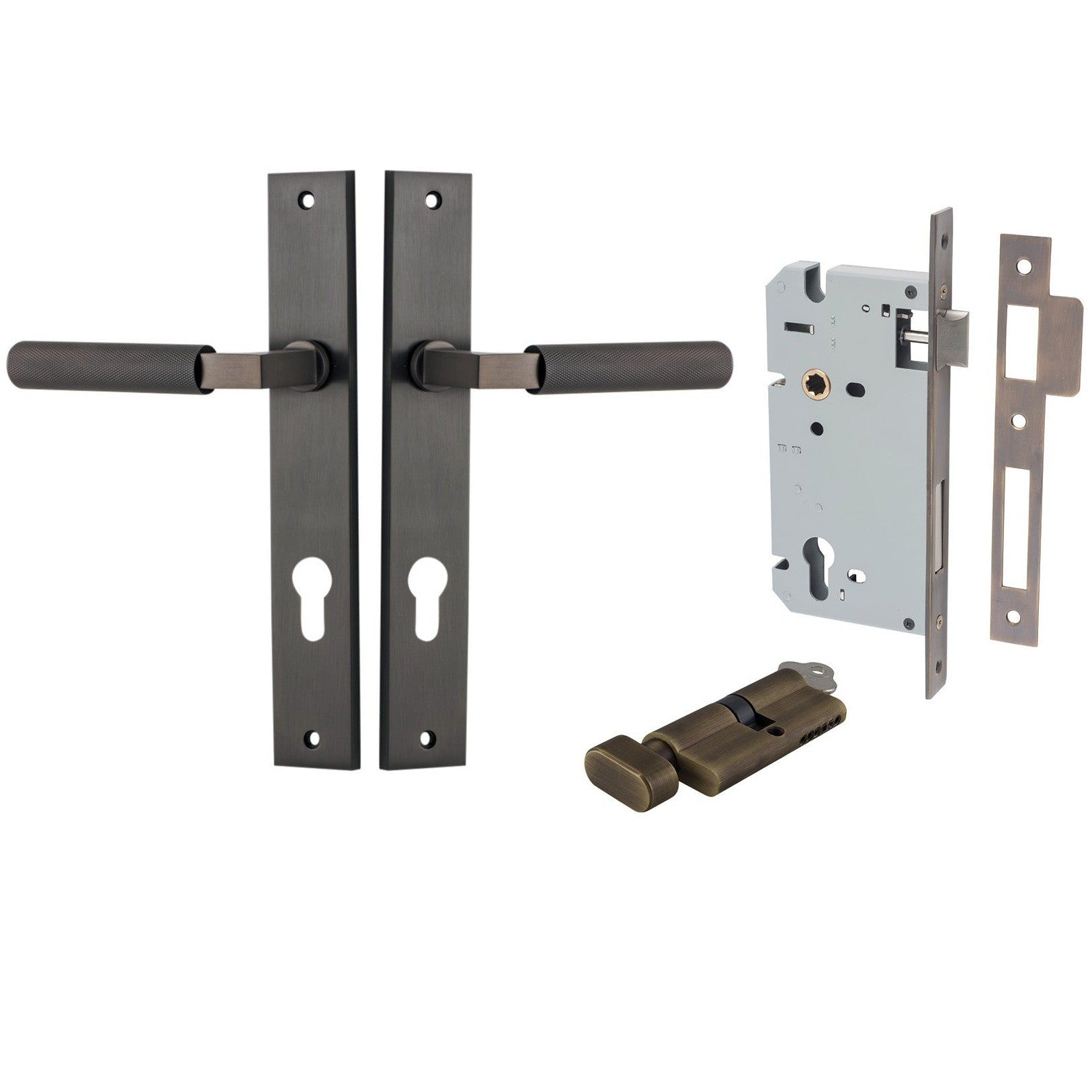 Iver Door Handle Brunswick Rectangular Euro Pair Key/Thumb Signature Brass Entrance Kit