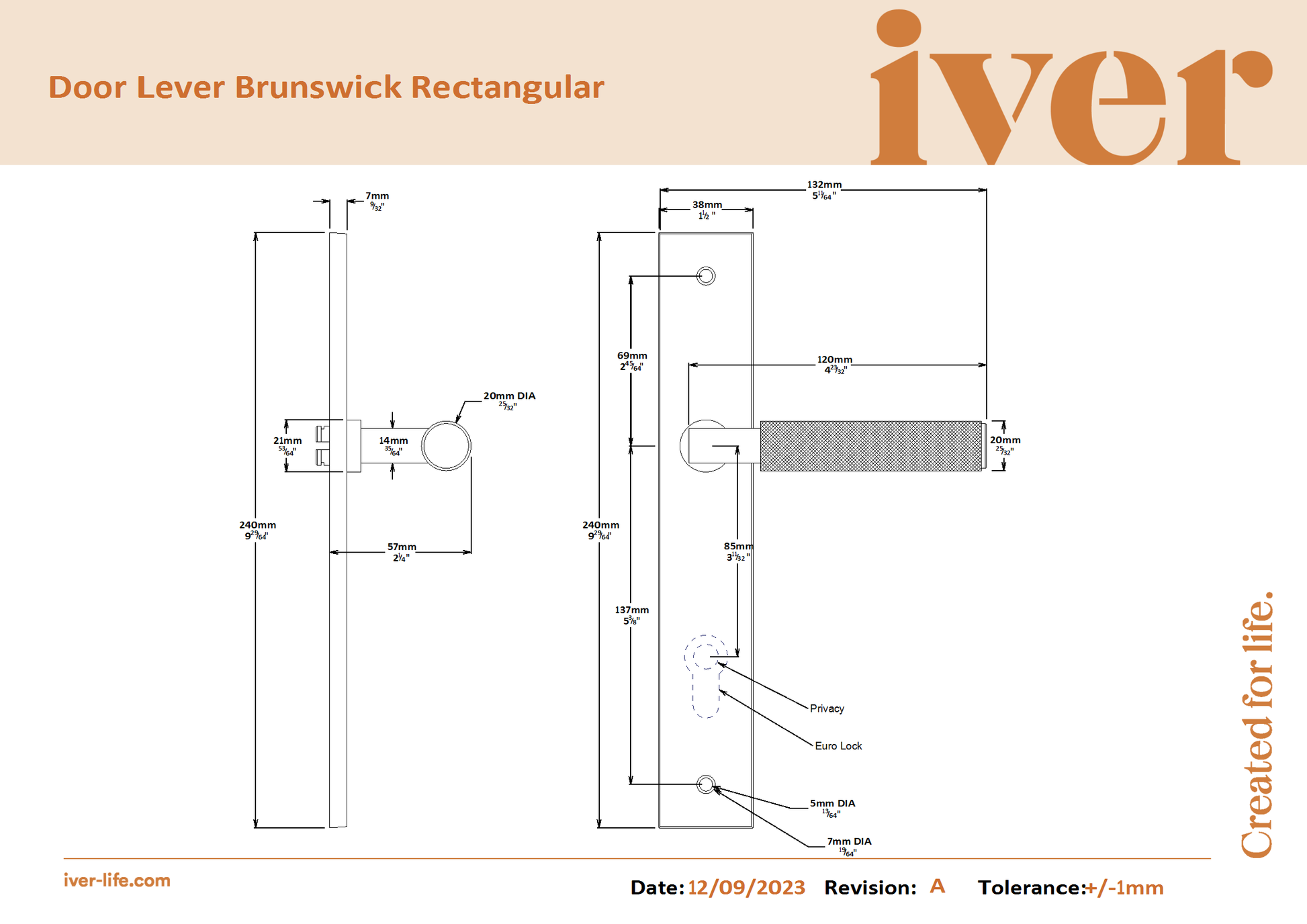 Iver Door Handle Brunswick Rectangular Latch Signature Brass